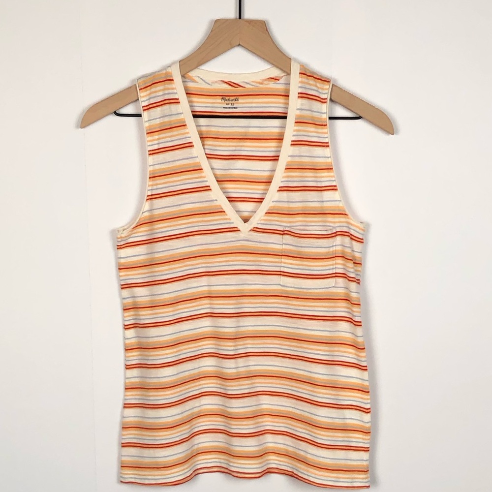 Madewell V Neck Stripe Knit Top